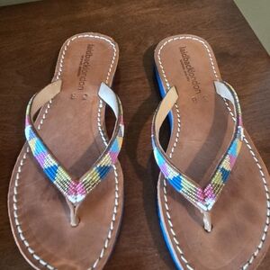 Laidback London Sandals Womens Sz 38 US 7.5 Leather Beaded Flip Flops Resort